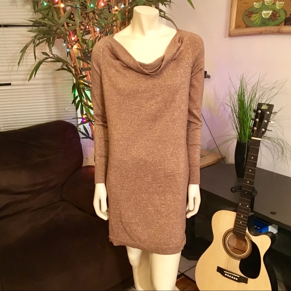 Michael Kors Long Sleeve Gold Glittered Dress L